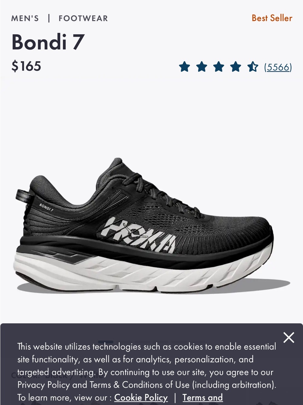 Hoka Bondi 7 Men's Running Shoe — Black/White